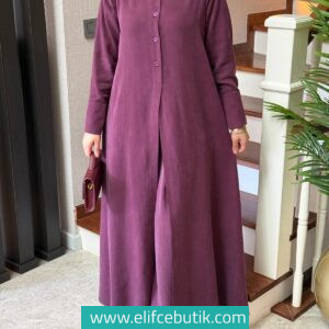 Lyo takım Cupra Efektli Uzun Tunik ve Palazzo Pantolon