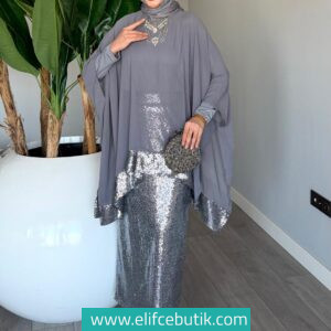 Üçlü Fatma Takım Payetli Şifon Detaylı