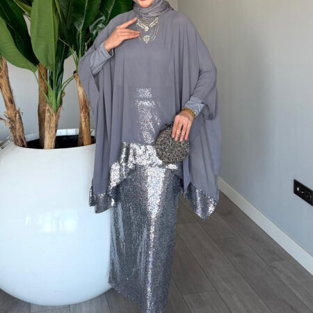 Üçlü Fatma Takım Payetli Şifon Detaylı