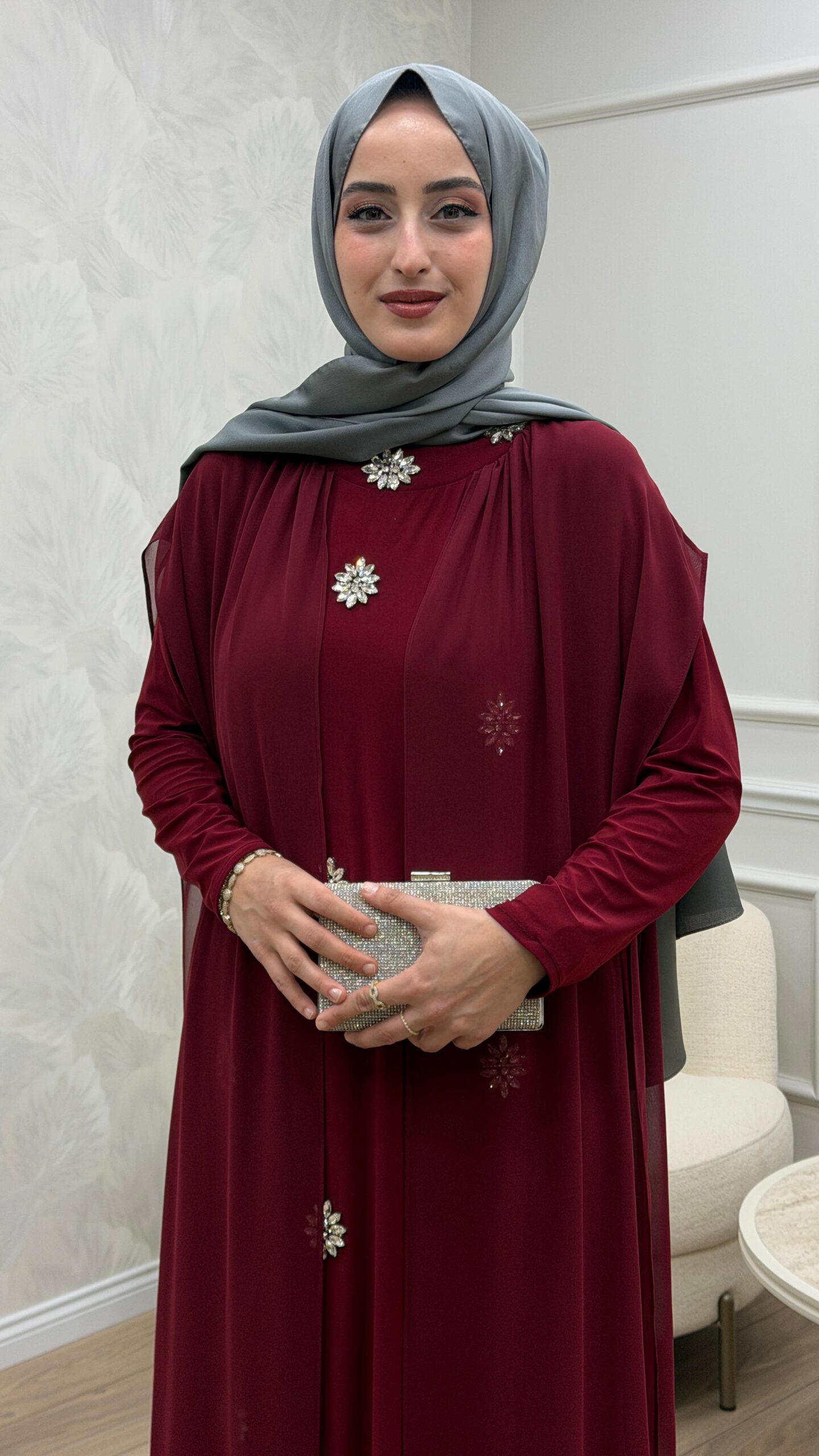 Lina Şifon Detaylı Taşlı Abiye - Görsel 9