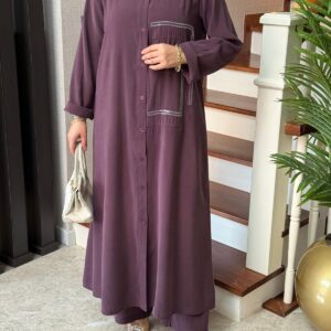 Bondi Büyük Beden Önden Düğmeli Tunik Pantolon Takım