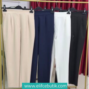 Beli Lastikli Double Kumaş Kalem Pantolon