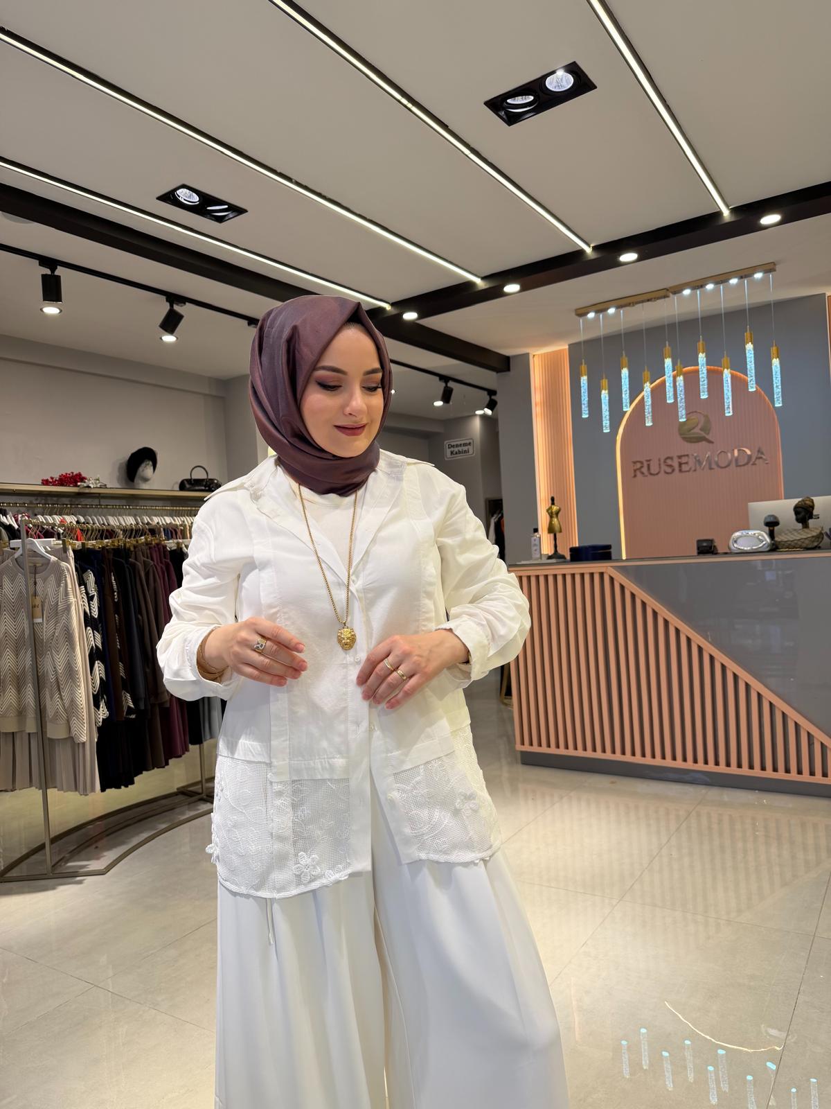 Premium Dantel Nakış İşlemeli İthal Gömlek - Görsel 9