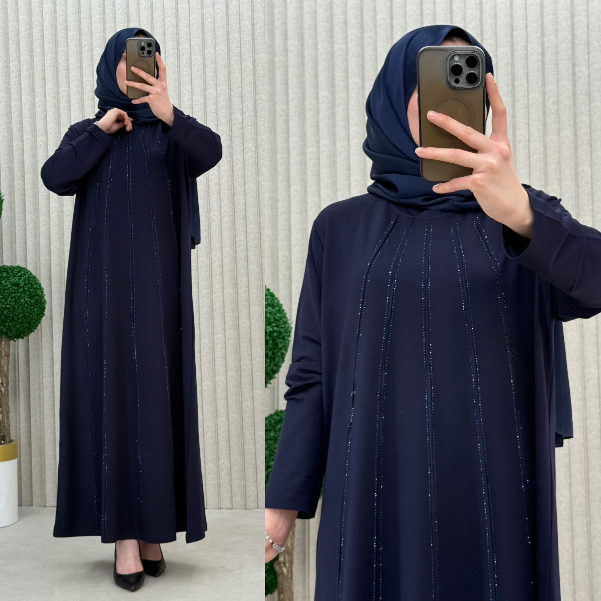 Elina Büyük Beden Kristal Kumaş Elbise - Görsel 8