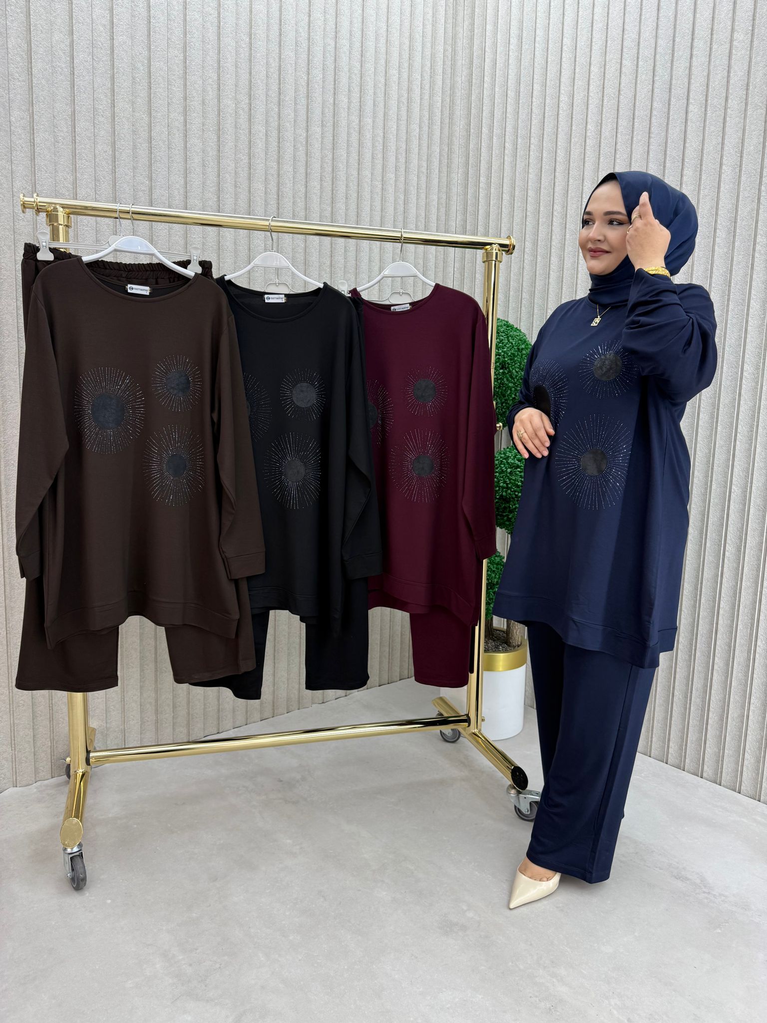 Büyük Beden Kristal Penye Fişek İkili Takım - Görsel 3