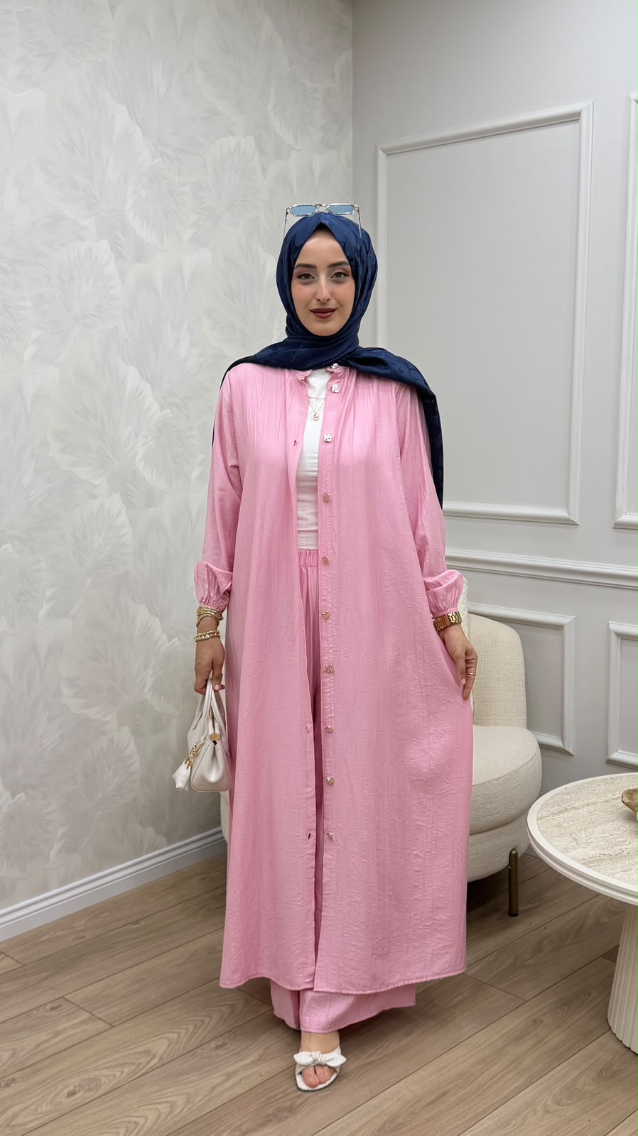 Asya Çilek Keten Tunik Pantolon Tesettür Takım - Görsel 12