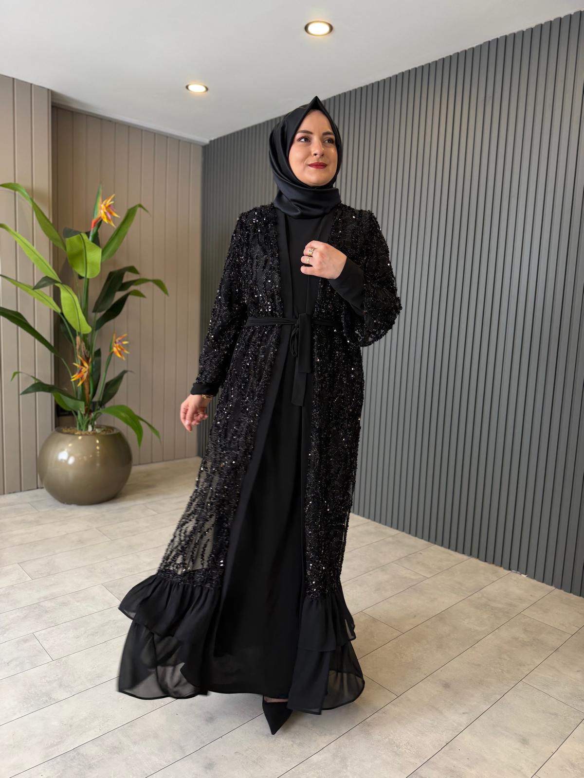 Gülçin Pul Payet Tilda Kumaş Tesettür Abaya Takım - Görsel 5