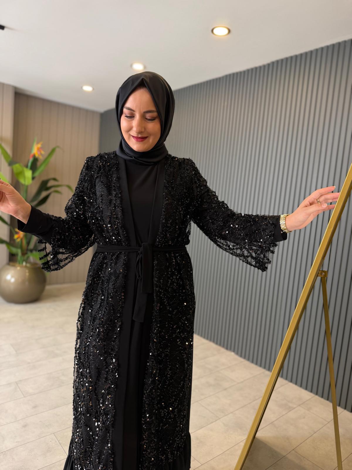 Gülçin Pul Payet Tilda Kumaş Tesettür Abaya Takım - Görsel 7