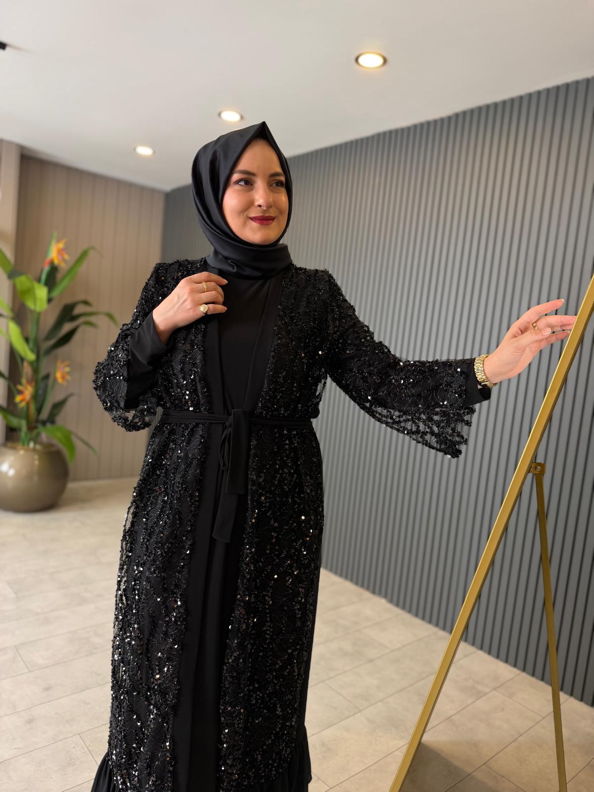 Gülçin Pul Payet Tilda Kumaş Tesettür Abaya Takım - Görsel 8