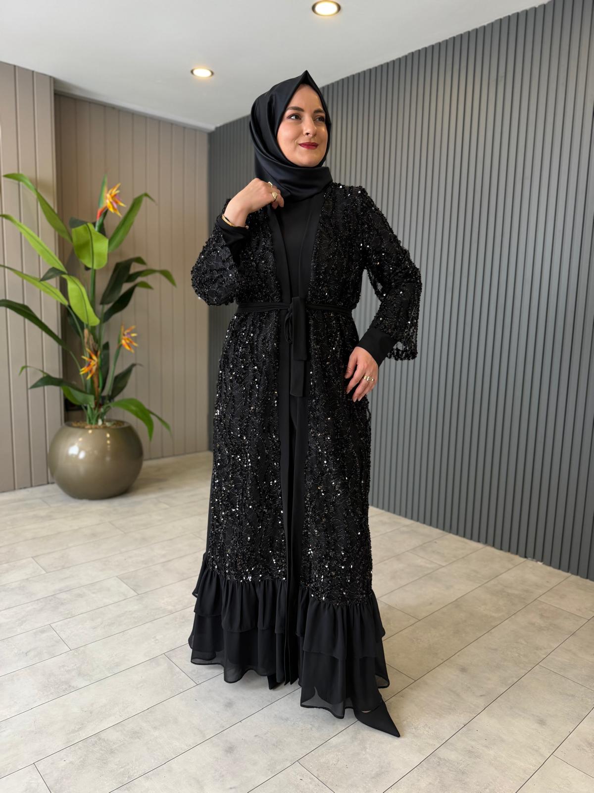 Gülçin Pul Payet Tilda Kumaş Tesettür Abaya Takım - Görsel 3