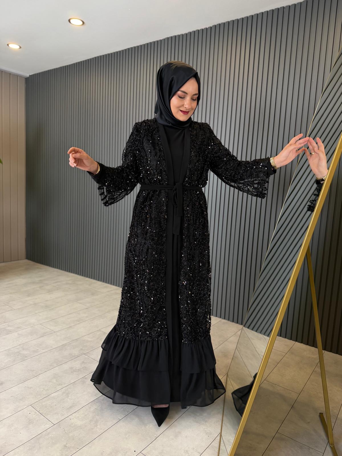 Gülçin Pul Payet Tilda Kumaş Tesettür Abaya Takım - Görsel 9