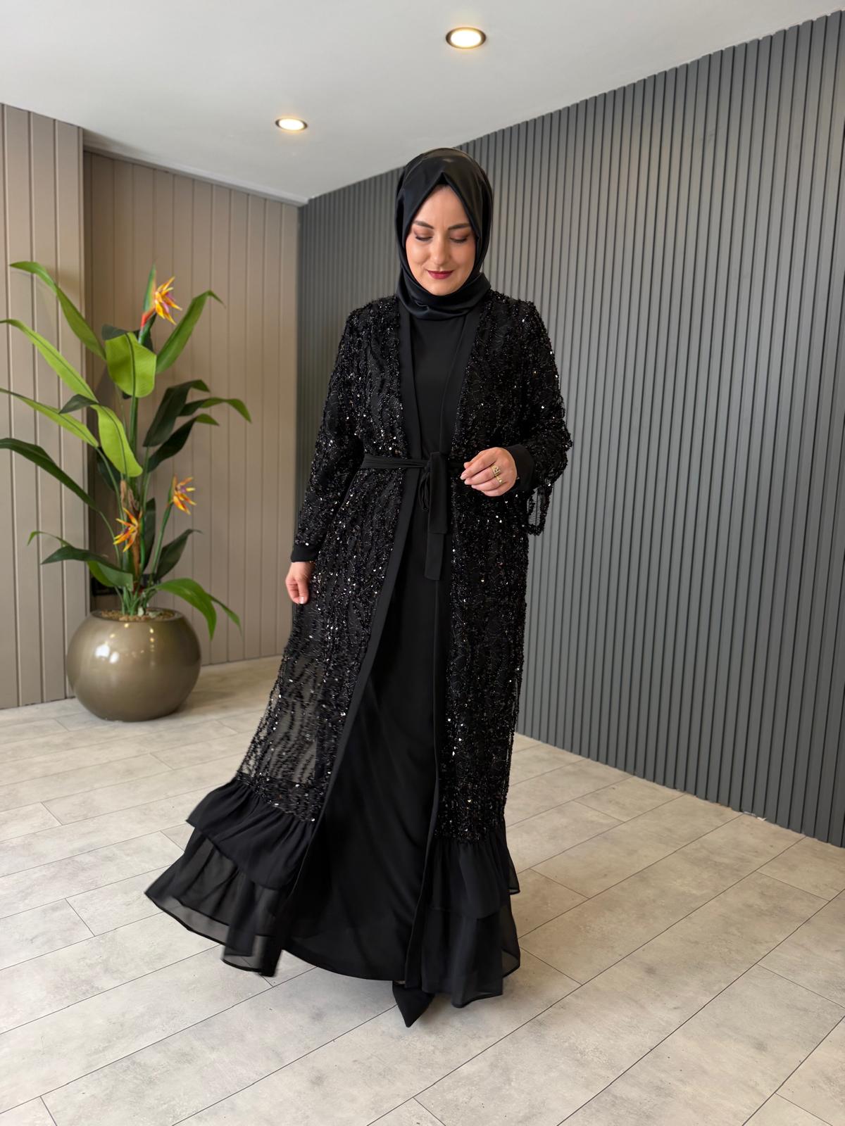Gülçin Pul Payet Tilda Kumaş Tesettür Abaya Takım - Görsel 4