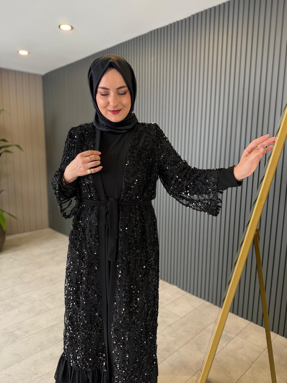Gülçin Pul Payet Tilda Kumaş Tesettür Abaya Takım - Görsel 6