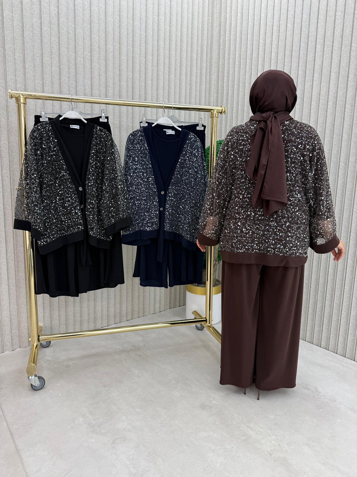 Aybala Payetli 3'lü Büyük Beden Takım - Görsel 7