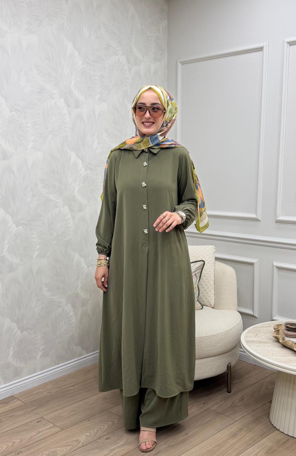 Helen Cupra Kumaş Pantolonlu Tesettür Takım - Görsel 7