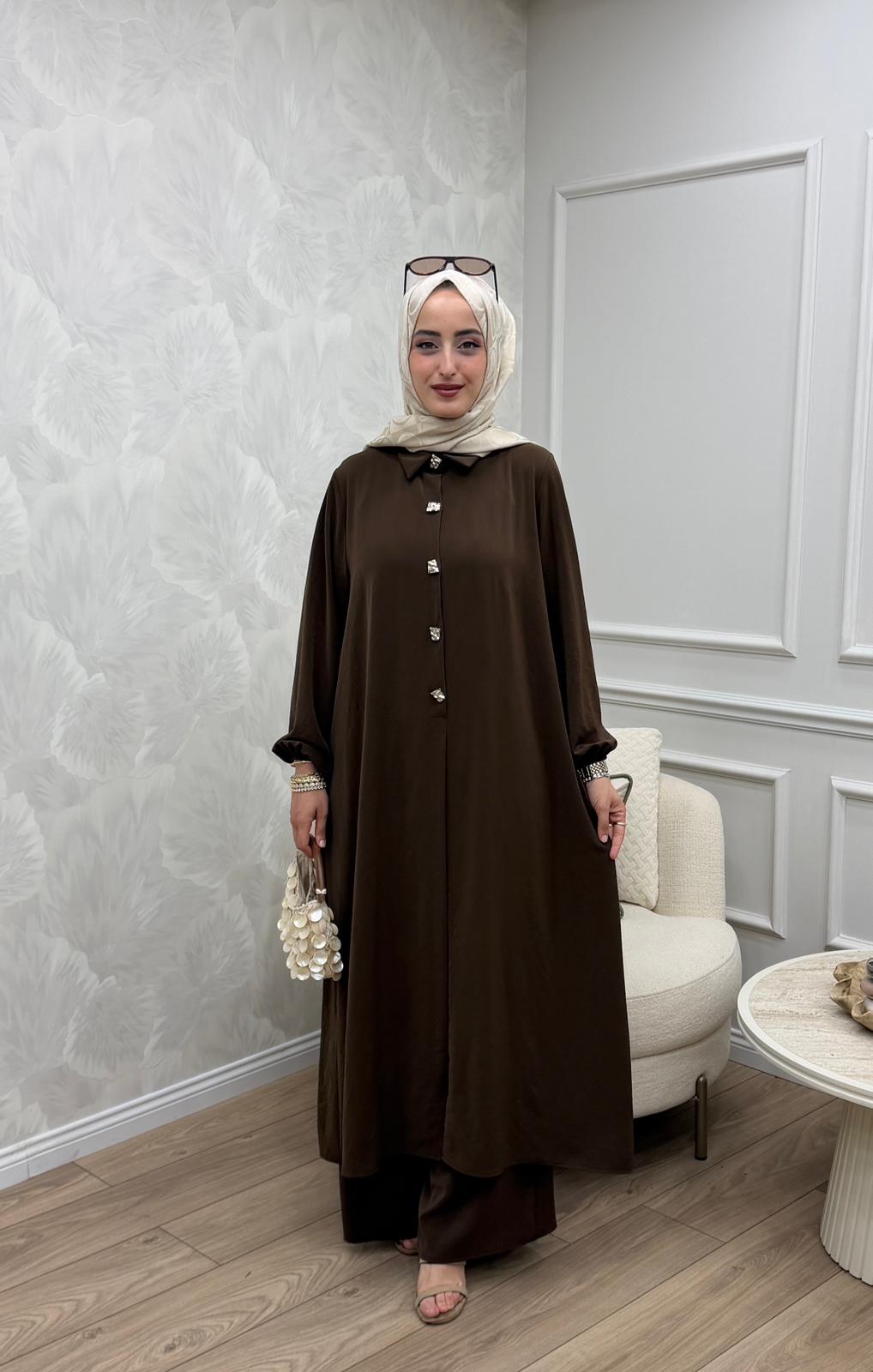 Helen Cupra Kumaş Pantolonlu Tesettür Takım - Görsel 6