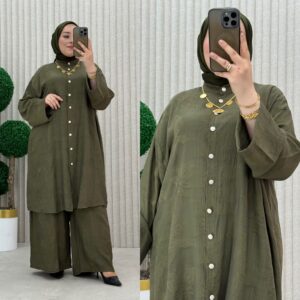 Pelin Büyük Beden Jakarlı Çilek Kumaş Takım