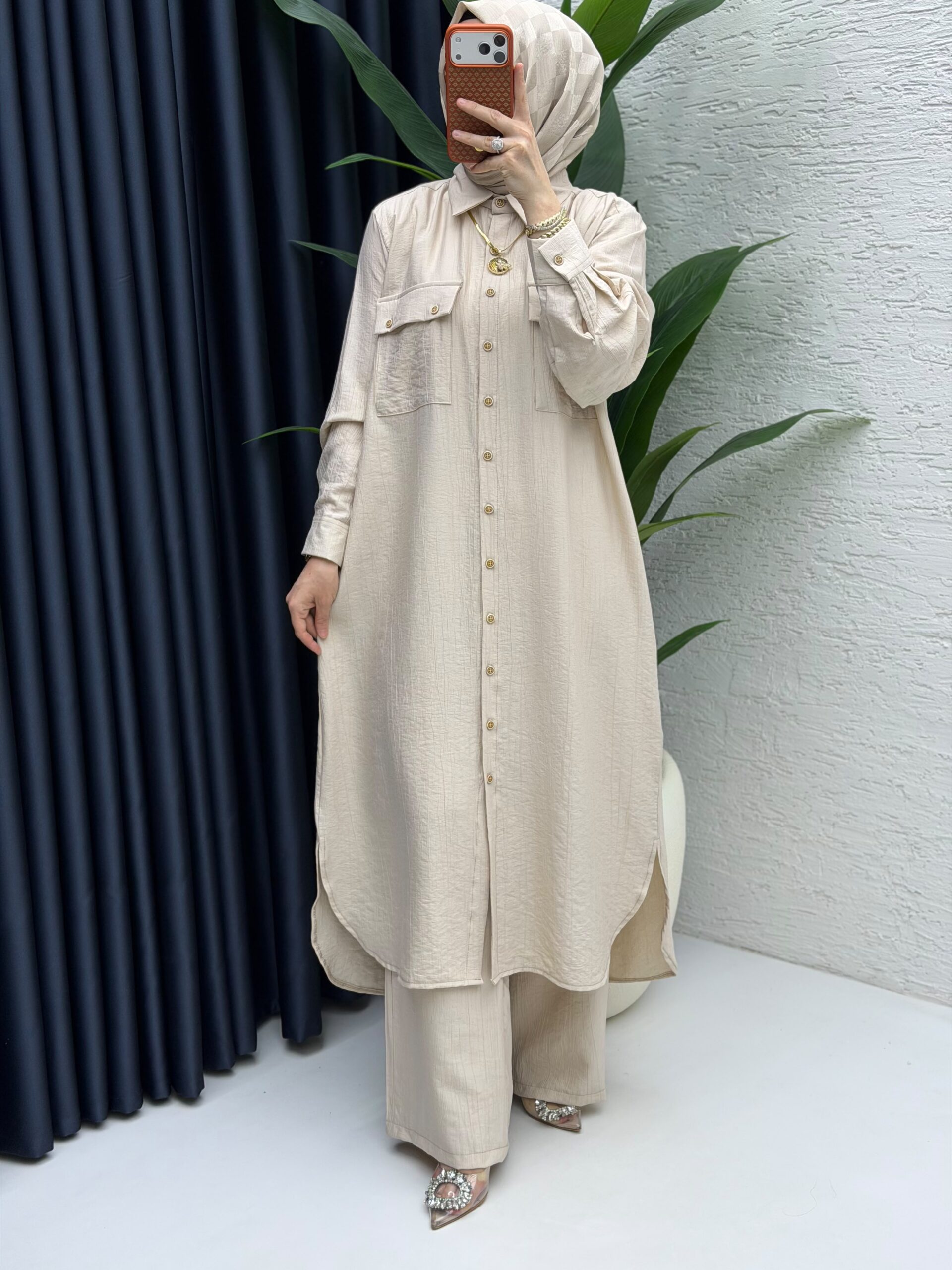 Amine Çilek Kumaş Tunik Pantolon İkili Takım - Görsel 7
