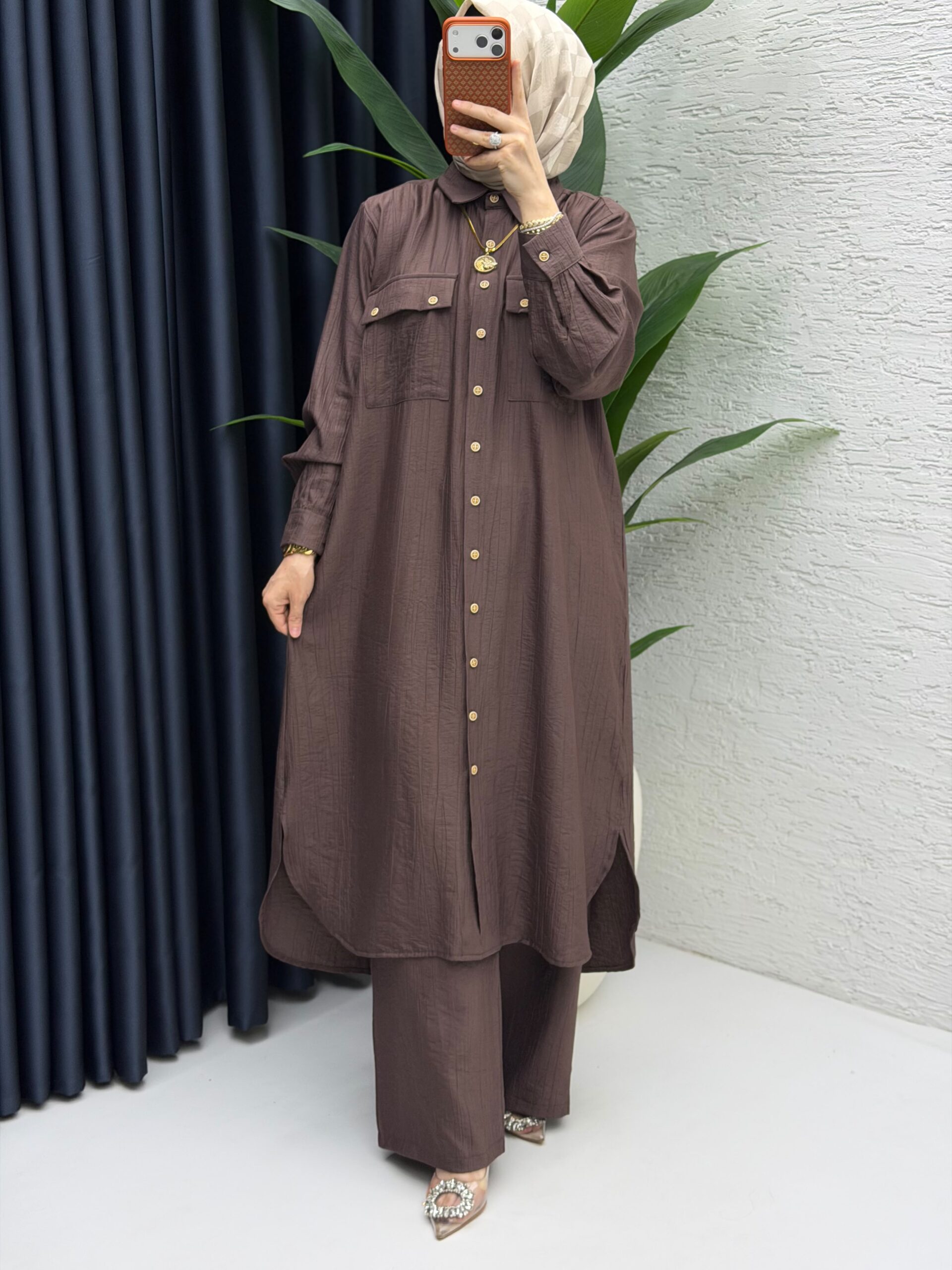 Amine Çilek Kumaş Tunik Pantolon İkili Takım - Görsel 8