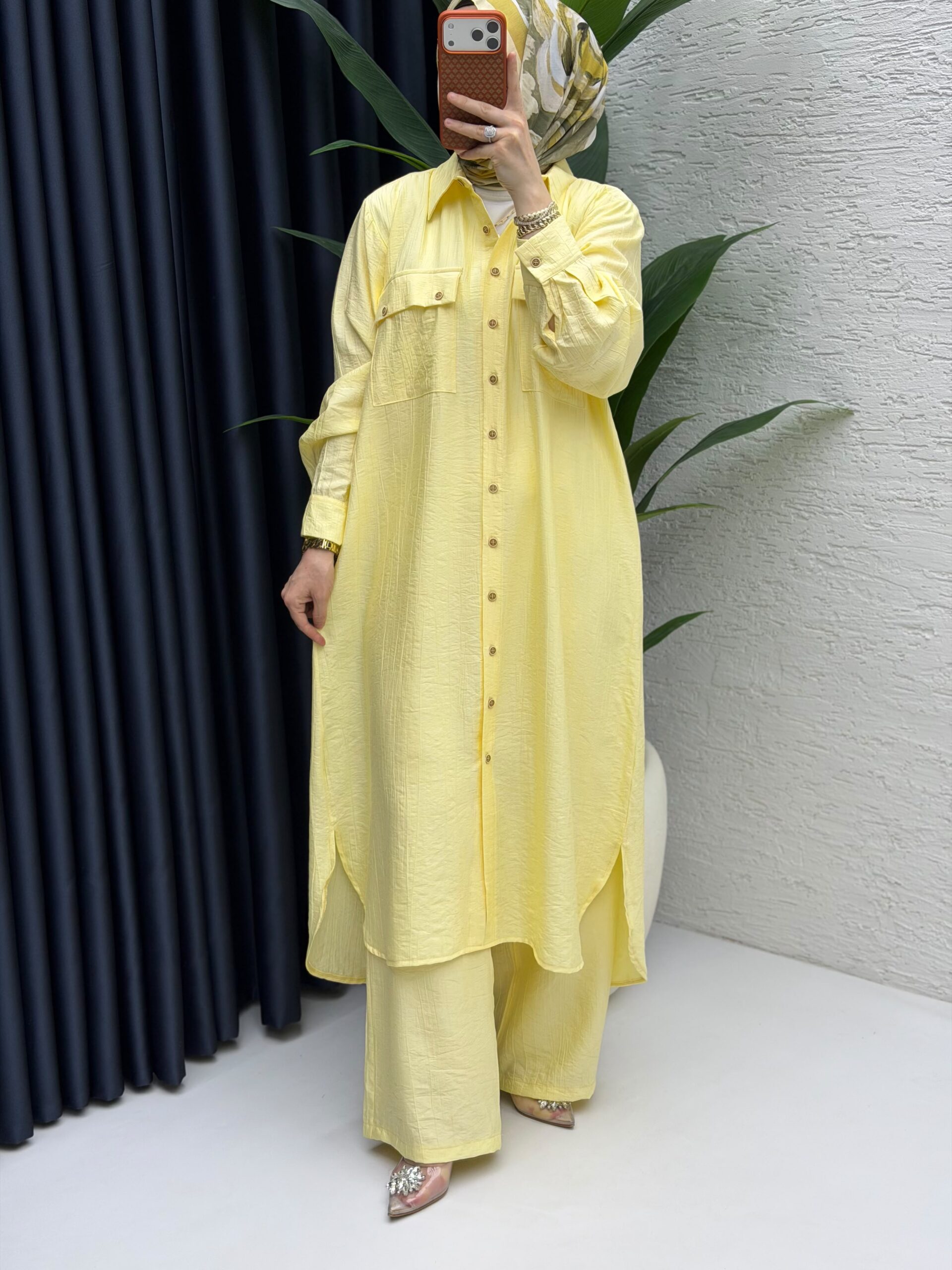 Amine Çilek Kumaş Tunik Pantolon İkili Takım - Görsel 3