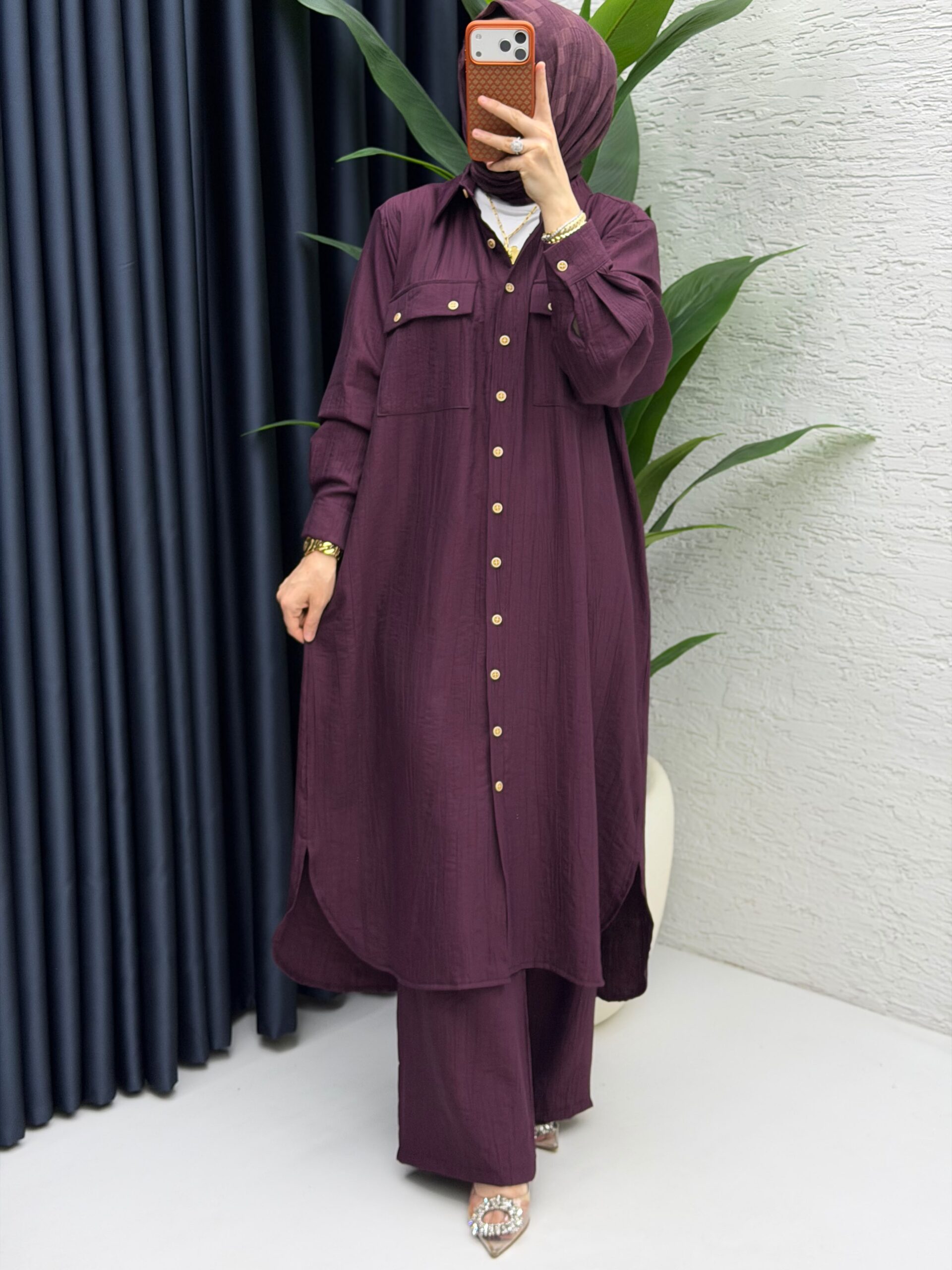 Amine Çilek Kumaş Tunik Pantolon İkili Takım - Görsel 6