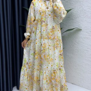Mango Kumaş Çiçekli Tesettür Elbise