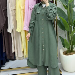 Amine Çilek Kumaş Tunik Pantolon İkili Takım